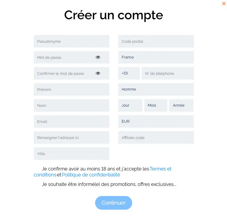 Processus d'inscription MONACOJACK CASINO